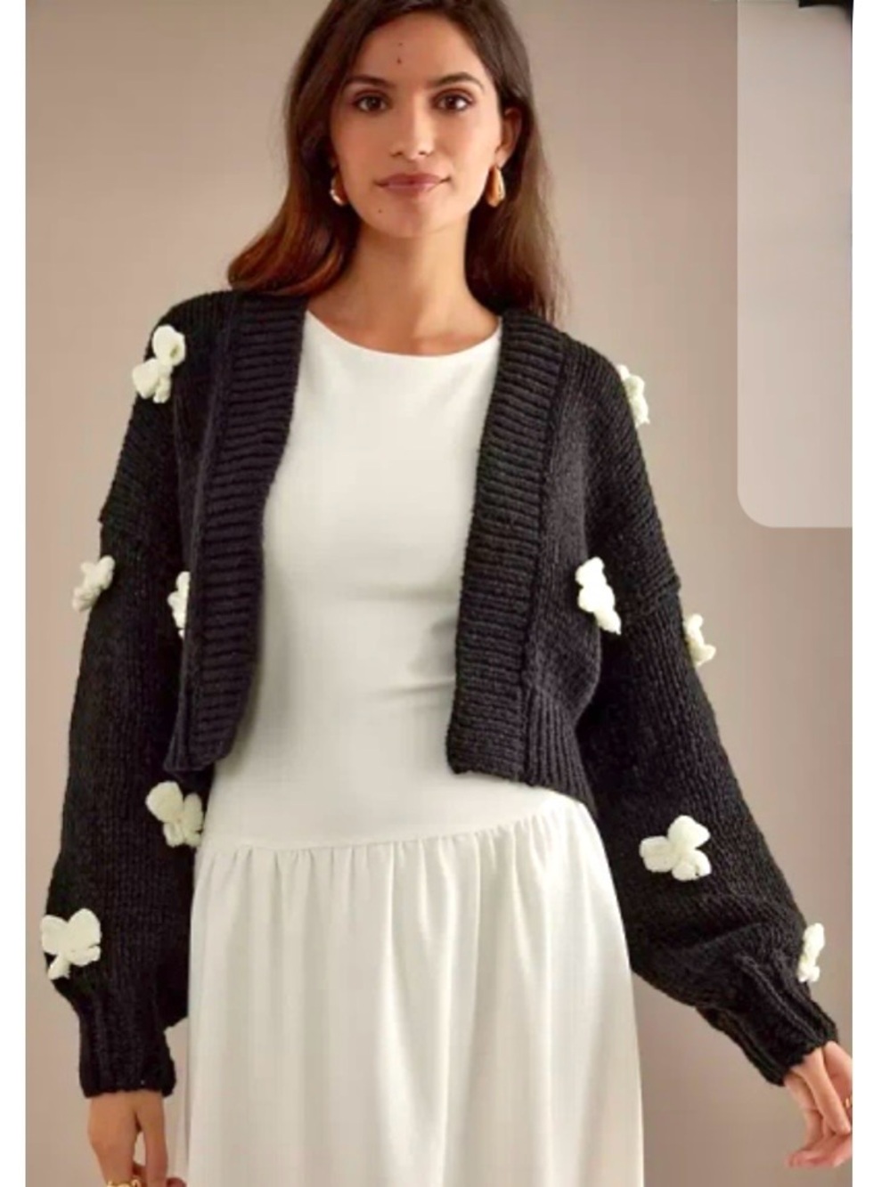 Anthro Maeve The Roffe 3D Bow Cardigan Black One Size